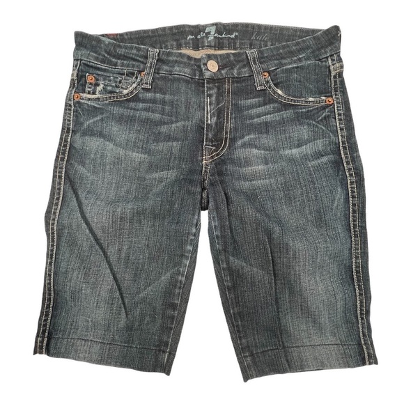 7 For All Mankind Kate Bermuda Distressed Denim Jean Shorts Size 27 Women's - Picture 1 of 8
